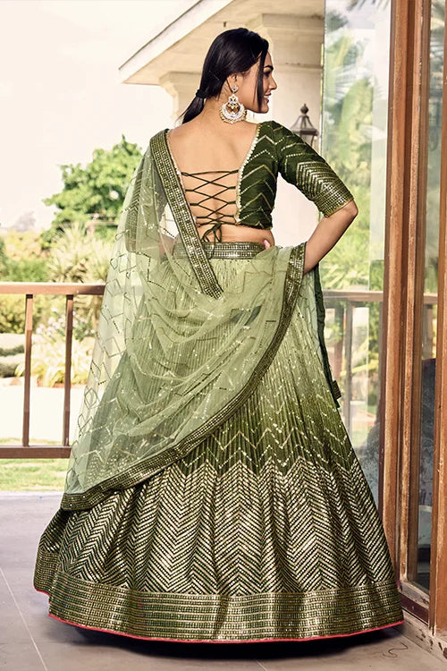 Green Sequins Embroidery Work Wedding Wear Lehenga Choli