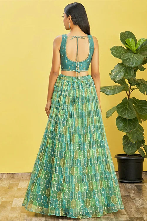 Green Thread With Sequins Embroidered Work Lehenga Choli