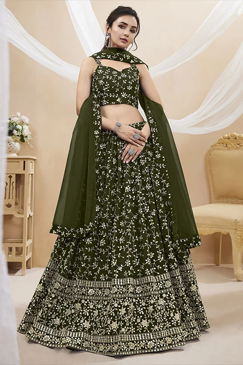 Green Zari Worked Georgette Wedding Wear Lehenga Choli
