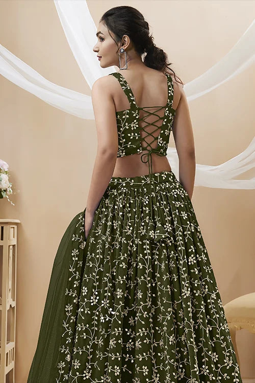 Green Zari Worked Georgette Wedding Wear Lehenga Choli