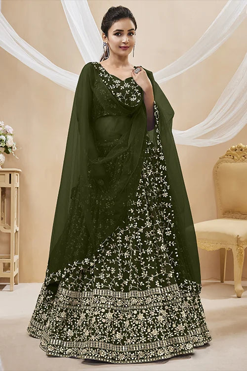 Green Zari Worked Georgette Wedding Wear Lehenga Choli