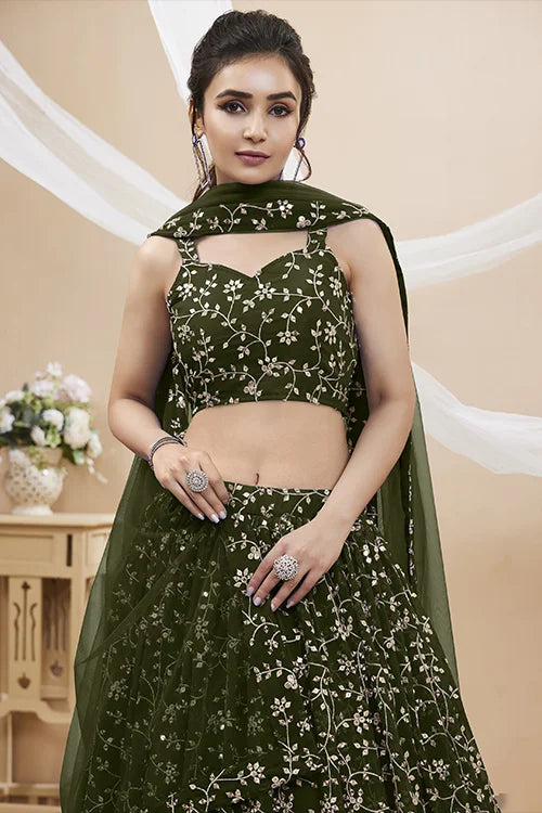 Green Zari Worked Georgette Wedding Wear Lehenga Choli