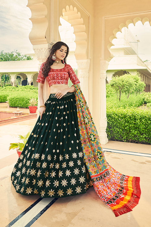 Green Georgette Sequins Embroidered Lehenga Choli