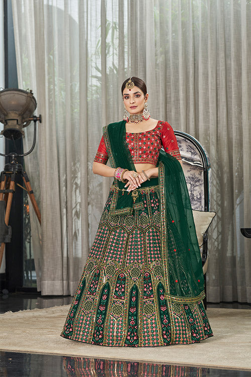 Green Georgette Thread With Multi Sequince Embroidered Stone Pasting Lehenga Choli
