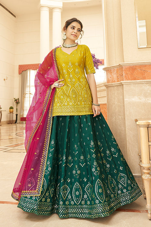 Green Gota Patti And Thread and Sequence Embroidered Lehenga Choi
