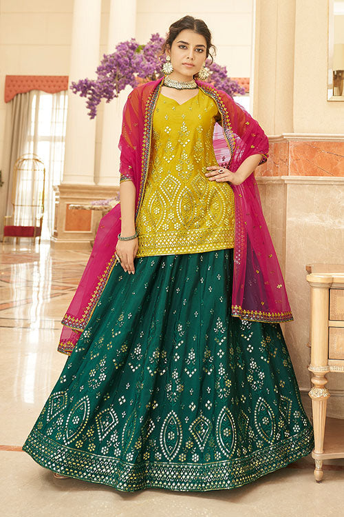 Green Gota Patti And Thread and Sequence Embroidered Lehenga Choi