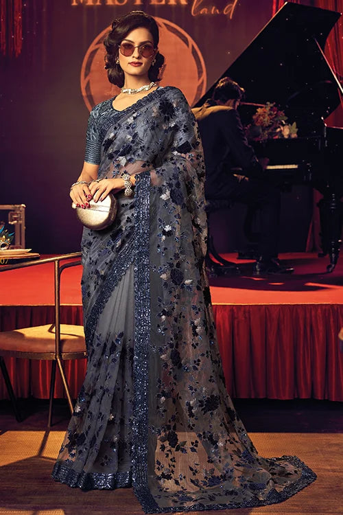 The unique party wear trendy sated silk saree for women's