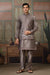 Grey Embroidered Koti Kurta Set for Mens Wear