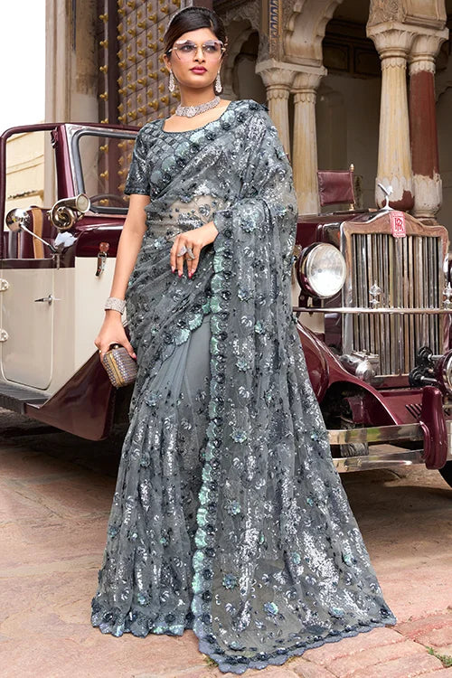 Party Wear Designer Saree With Fancy Matching Blouse Piece