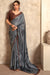 Pure Satin Silk Grey Saree With Blouse At Shubhkala