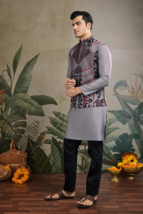 Designer and Stylish Grey Men's Kurta Koti Set for Men