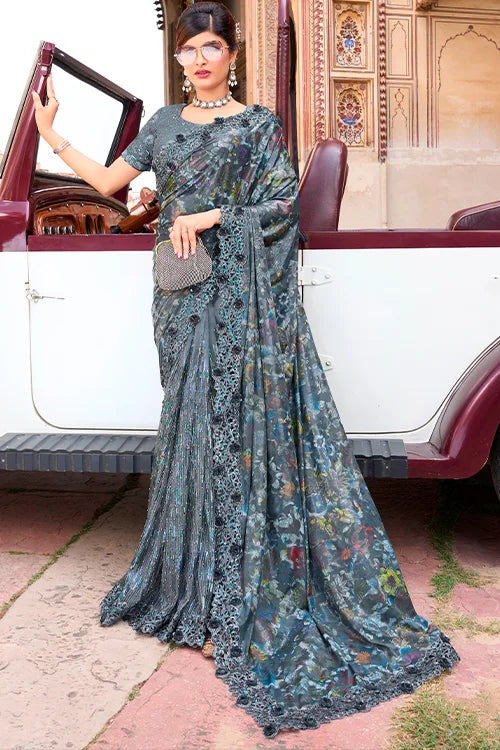 Turkey Imported Digital Net Saree With Jarman Silk Blouse