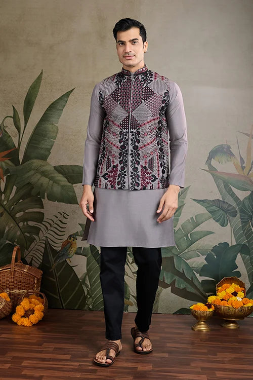 Designer and Stylish Grey Men's Kurta Koti Set for Men