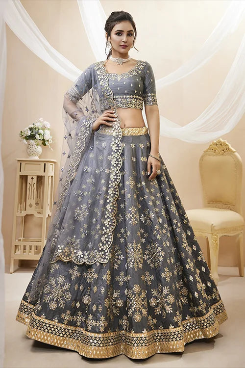 Grey Radiant Elegance Heavy Embroidered Wedding Wear Lehenga Choli