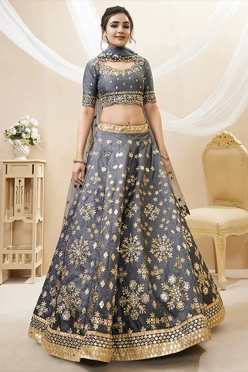 Grey Radiant Elegance Heavy Embroidered Wedding Wear Lehenga Choli