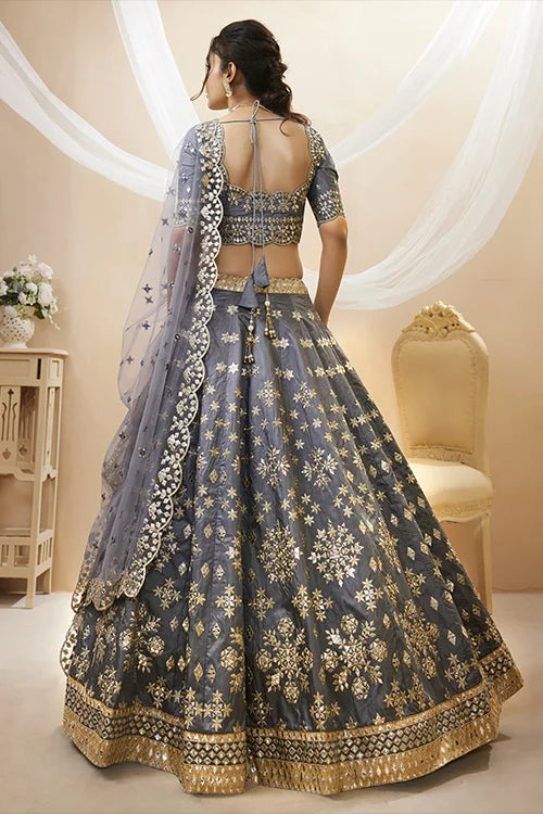 Grey Radiant Elegance Heavy Embroidered Wedding Wear Lehenga Choli