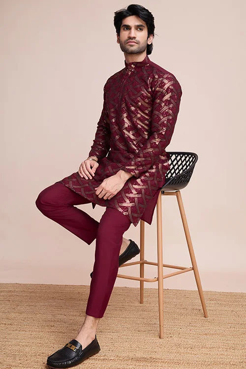 Maroon Traditional Look Ethnic Wear Kurta For Men