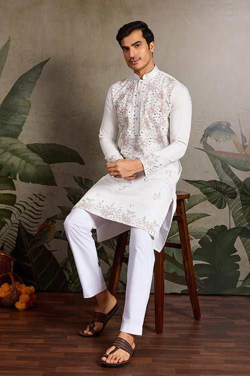 Classic White Mirror with Embroidered Work Kurta for Weddings