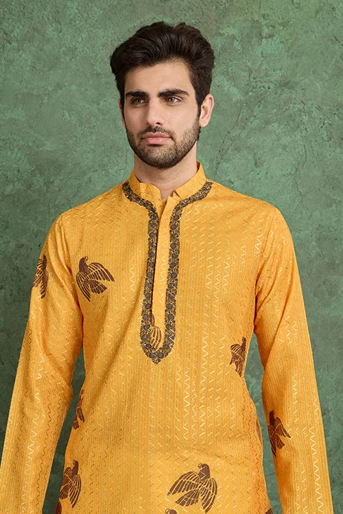 Haldi Special Mustard Yellow Kurta Pajama for Male