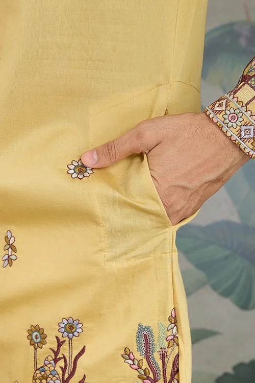 Haldi Special Yellow Embroidered Kurta Pajama Set for Men