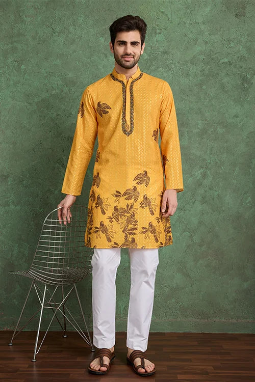 Haldi Special Mustard Yellow Kurta Pajama for Male