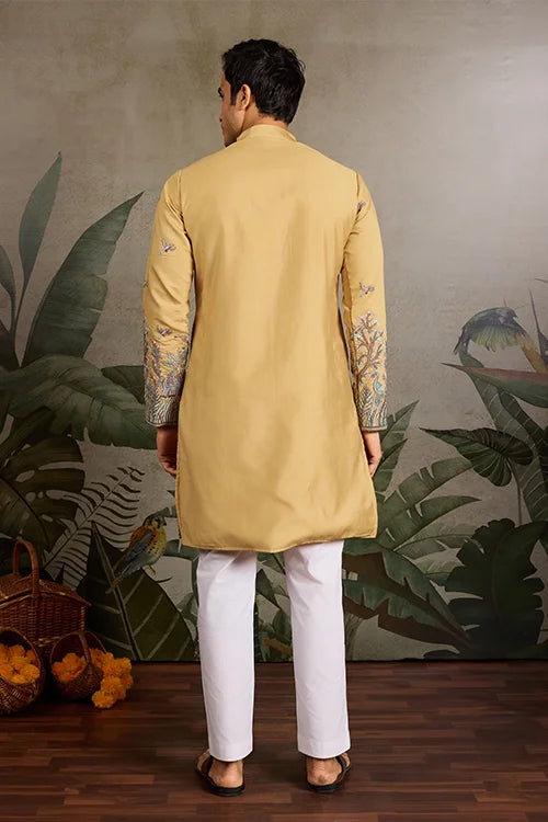 Haldi Ceremony Special Yellow Embroidered Kurta for Men