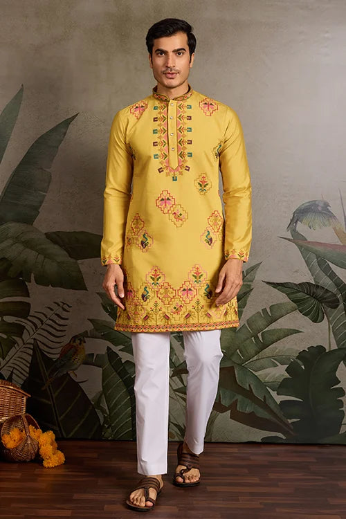 Men’s Traditional Yellow Kurta for Haldi Ceremony