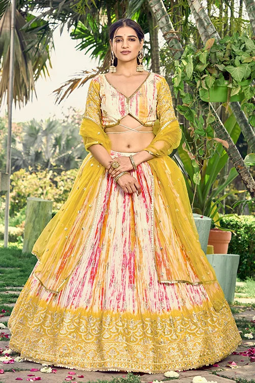 Haldi Function Special Sequins Embroidered With Digital Print Work Lehenga Choli