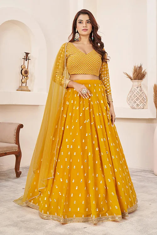 Haldi Special Yellow Color Sequins Embroidered Work Lehenga Choli