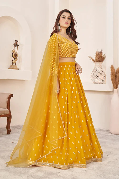 Haldi Special Yellow Color Sequins Embroidered Work Lehenga Choli