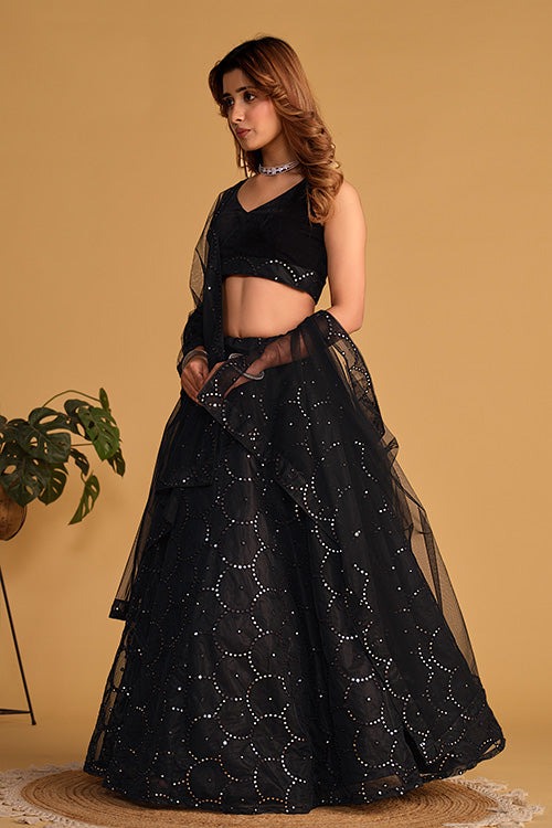 Black Organza Embroidered Party Wear Lehenga Choli