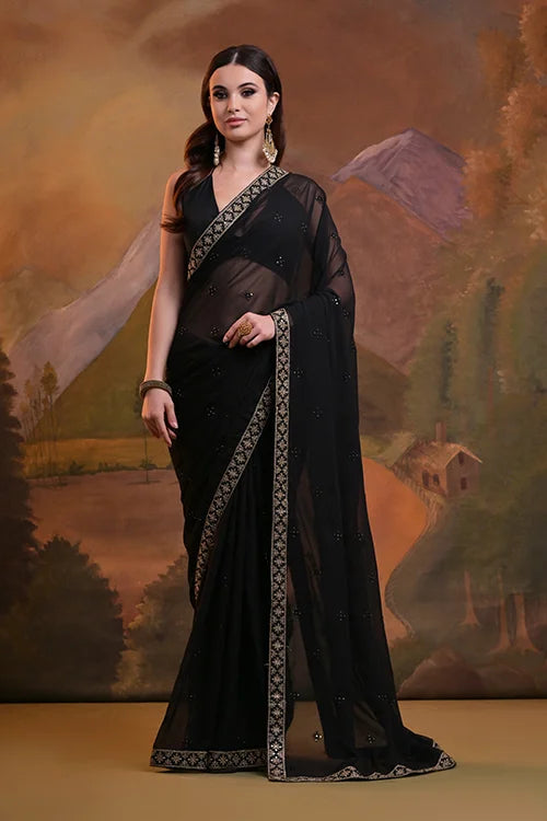 Heavy Georgette Saree with Embroidery Sequence Lace
