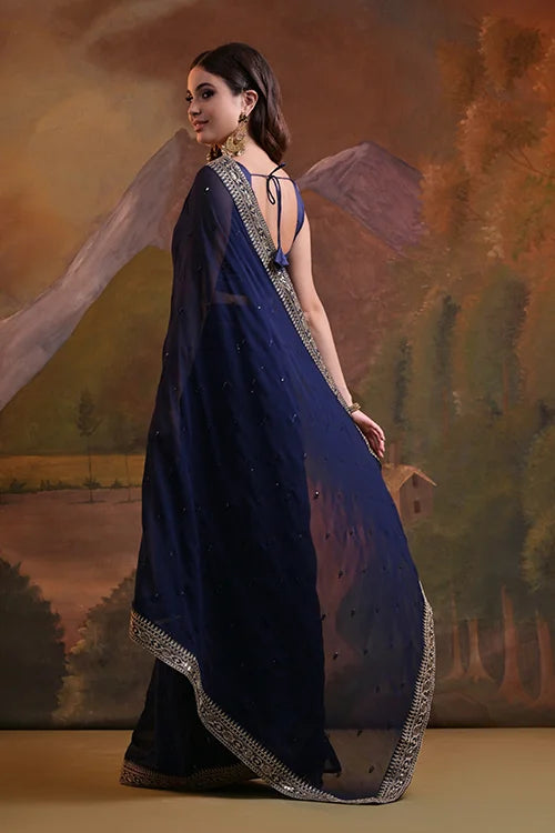 Designer Blue Georgette Saree with Butti Embroidery
