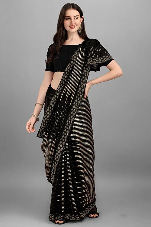 Golden Georgette Saree with Two-Tone Sequins Work