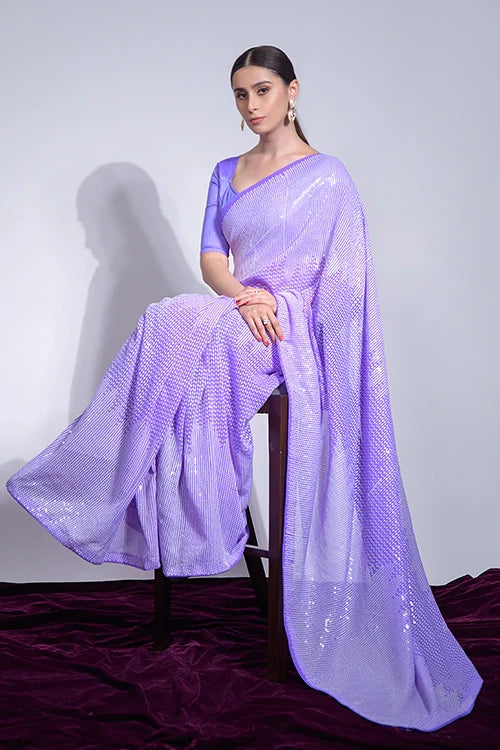 Purple Designer Saree with Sequins Embroidery