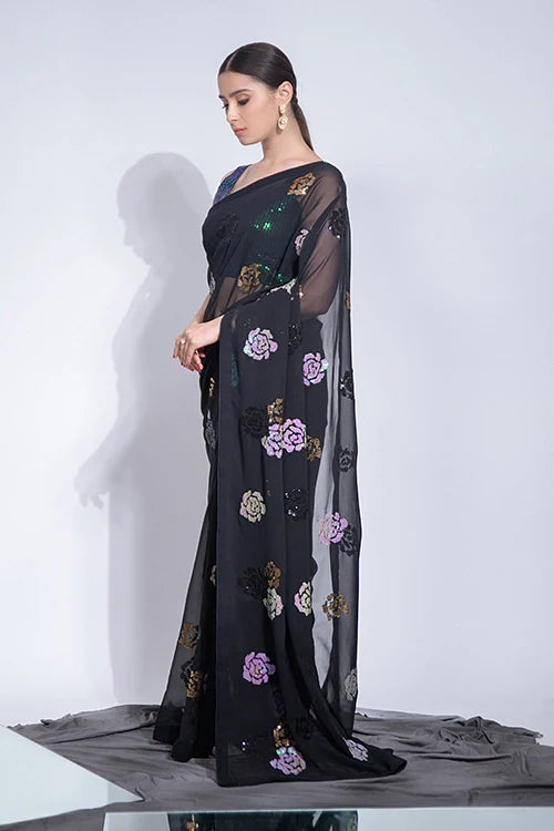 Black Heavy Georgette Bollywood Saree with Sequin Work