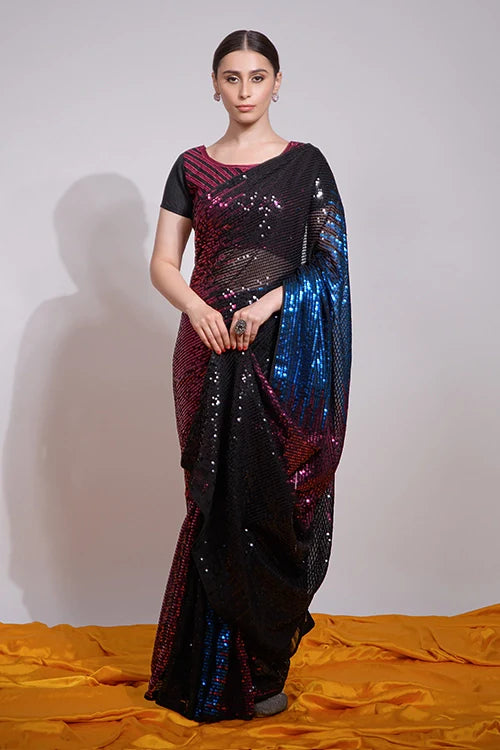Heavy Georgette Saree with Multicolor Sequence Embroidery