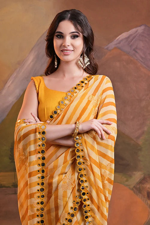 Yellow Heavy Georgette Saree with Designer Look