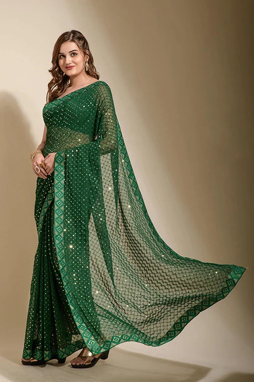 Beautiful Embroidered Green Georgette Saree Online
