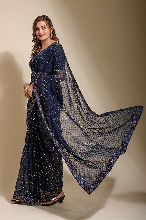 Designer Chokdi Embroidery Georgette Saree in Blue