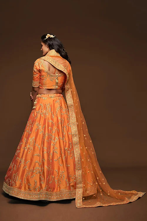 Orange Bridal Lehenga Choli with Dupatta - Shop Now