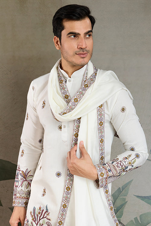 Classic White Kurta Pajama For Men With Rich Embroidery