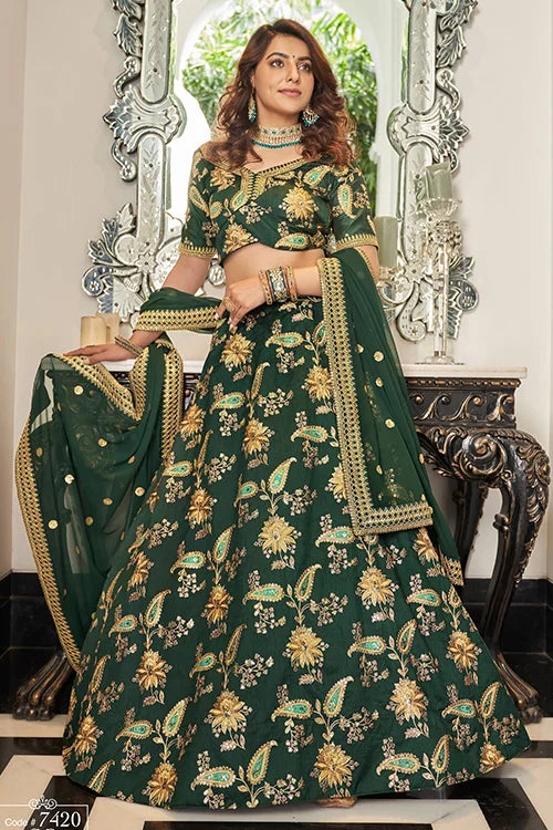 Hot Green Embroidery Bridal Lehenga Choli In Women Wear