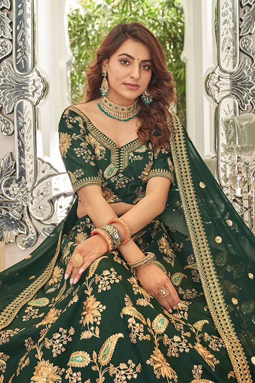 Hot Green Embroidery Bridal Lehenga Choli In Women Wear