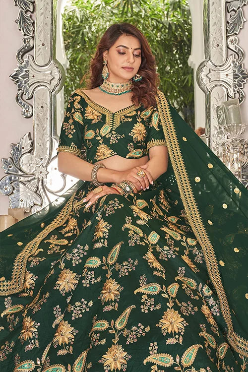 Hot Green Embroidery Bridal Lehenga Choli In Women Wear