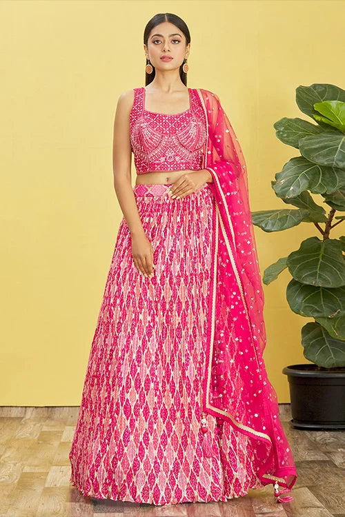 Hot Pink Designer Soft Net Lehenga Choli with Dupatta