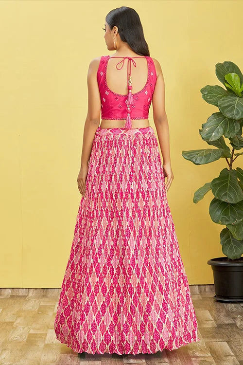 Hot Pink Designer Soft Net Lehenga Choli with Dupatta