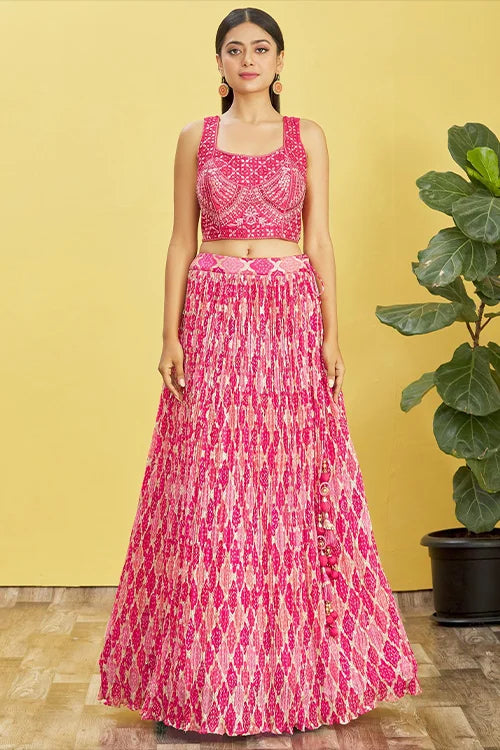 Hot Pink Designer Soft Net Lehenga Choli with Dupatta