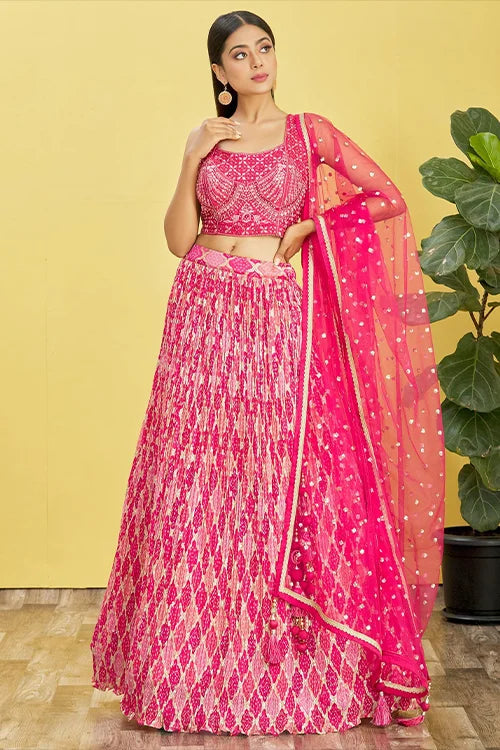 Hot Pink Designer Soft Net Lehenga Choli with Dupatta