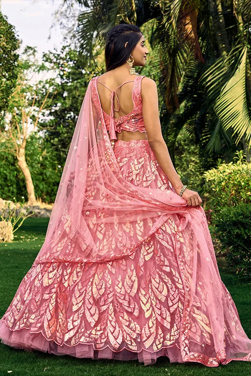 Hot Pink Designer Soft Net Thread With Multiple Sequins Work Lehenga Choli
